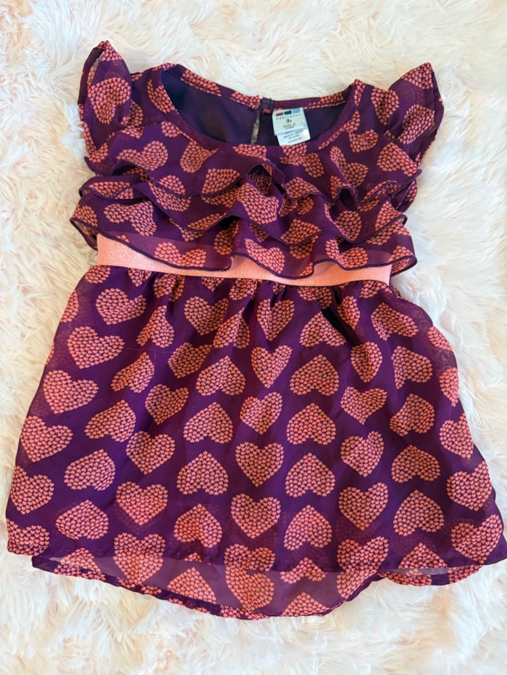 Healthtex Purple and Pink Heart Ruffle Dress Girls 3T